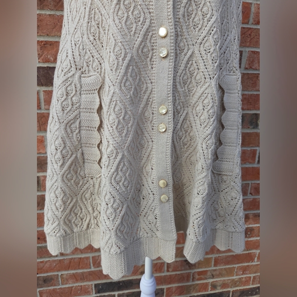 Vintage Aran Knit Capelet Poncho Cream Off White Button Front Japan - Picture 7 of 16